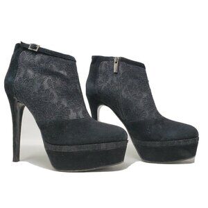 Albano Suede Lace Sexy Booties Platform Black Size